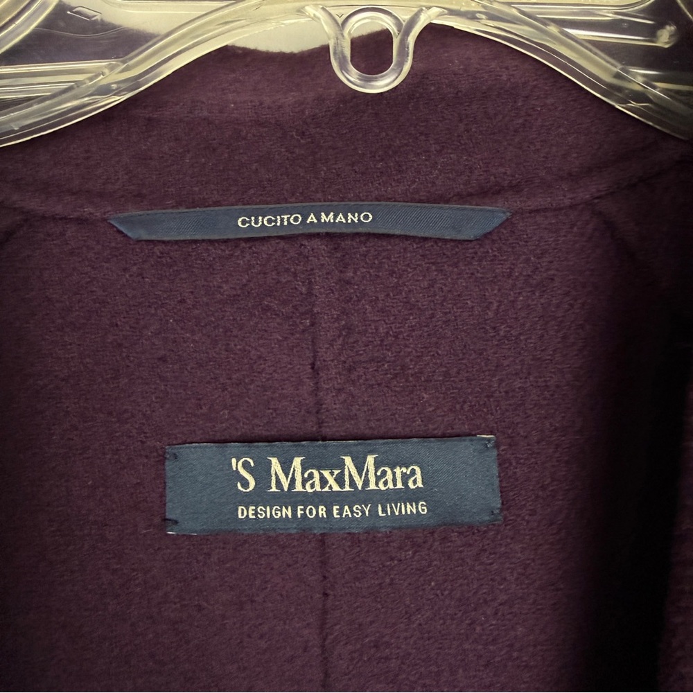 MaxMara ‘S Wool Eggplant Dark Purple Belted Wrap Long Coat - Picture 5 of 7